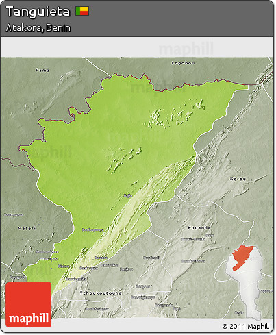 Physical 3D Map of Tanguieta, semi-desaturated