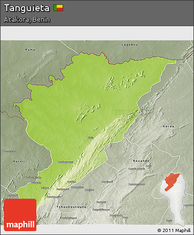 Physical 3D Map of Tanguieta, semi-desaturated