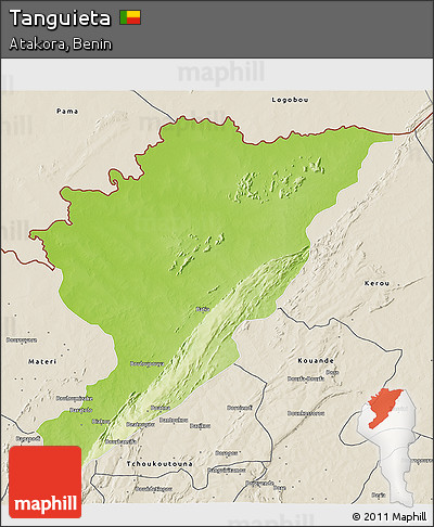 Physical 3D Map of Tanguieta, shaded relief outside