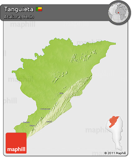 Physical 3D Map of Tanguieta, single color outside