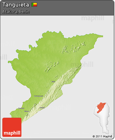 Physical 3D Map of Tanguieta, single color outside