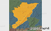 Political 3D Map of Tanguieta, darken, semi-desaturated