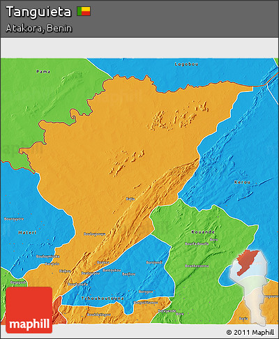 Political 3D Map of Tanguieta