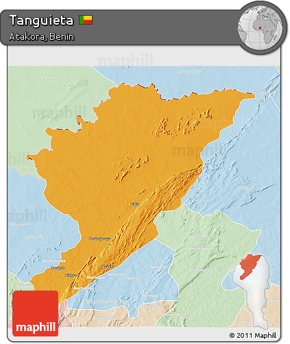Political 3D Map of Tanguieta, lighten