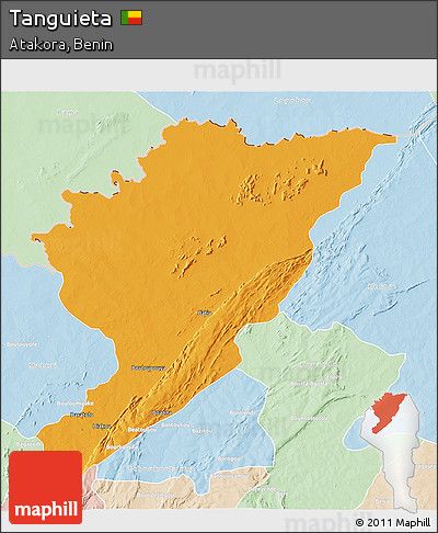 Political 3D Map of Tanguieta, lighten