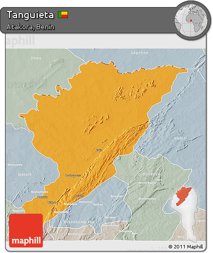 Political 3D Map of Tanguieta, lighten, semi-desaturated