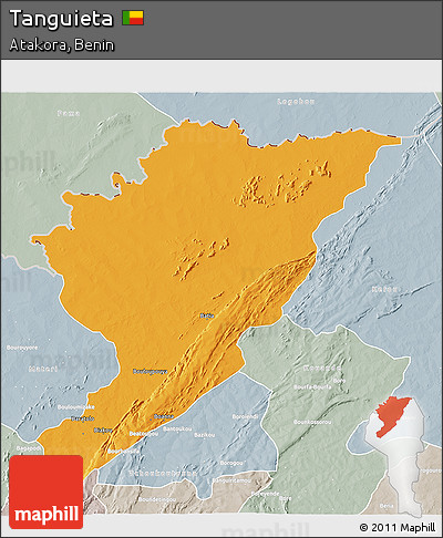 Political 3D Map of Tanguieta, lighten, semi-desaturated