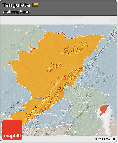 Political 3D Map of Tanguieta, lighten, semi-desaturated