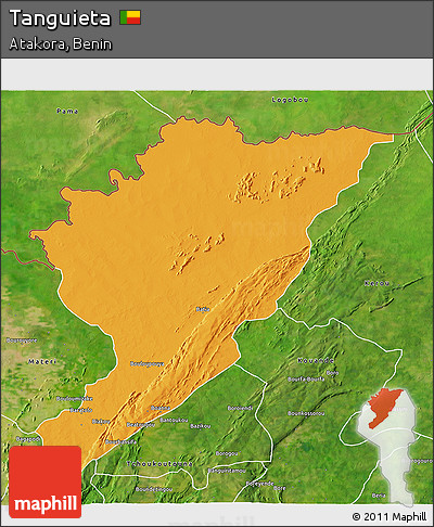 Political 3D Map of Tanguieta, satellite outside