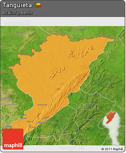 Political 3D Map of Tanguieta, satellite outside