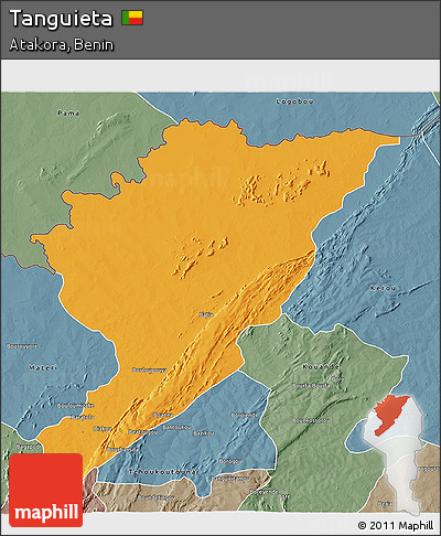 Political 3D Map of Tanguieta, semi-desaturated