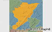 Political 3D Map of Tanguieta, semi-desaturated