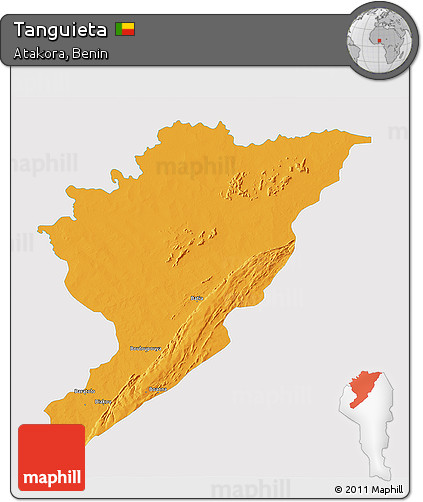 Political 3D Map of Tanguieta, single color outside