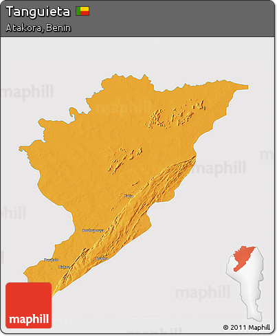 Political 3D Map of Tanguieta, single color outside