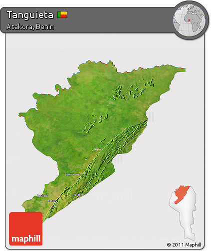 Satellite 3D Map of Tanguieta, cropped outside