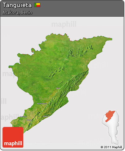 Satellite 3D Map of Tanguieta, cropped outside