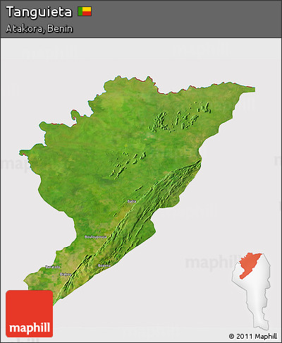 Satellite 3D Map of Tanguieta, cropped outside