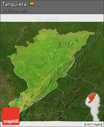 Satellite 3D Map of Tanguieta, darken