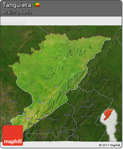 Satellite 3D Map of Tanguieta, darken