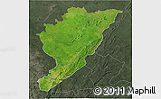 Satellite 3D Map of Tanguieta, darken, semi-desaturated