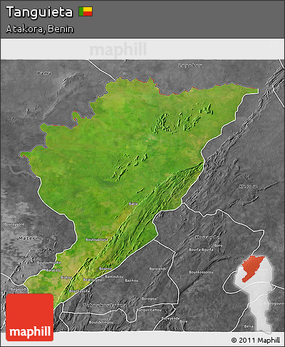 Satellite 3D Map of Tanguieta, desaturated