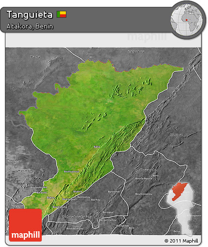 Satellite 3D Map of Tanguieta, desaturated