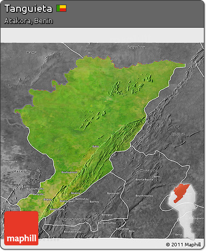 Satellite 3D Map of Tanguieta, desaturated