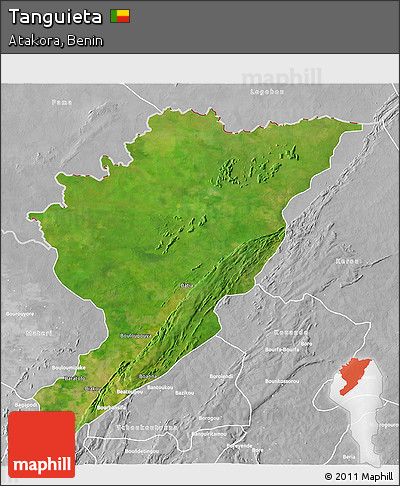 Satellite 3D Map of Tanguieta, lighten, desaturated