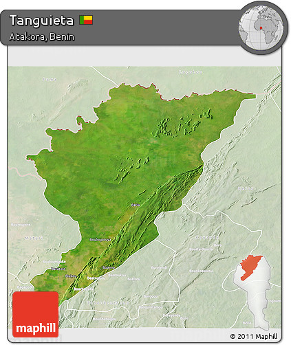 Satellite 3D Map of Tanguieta, lighten