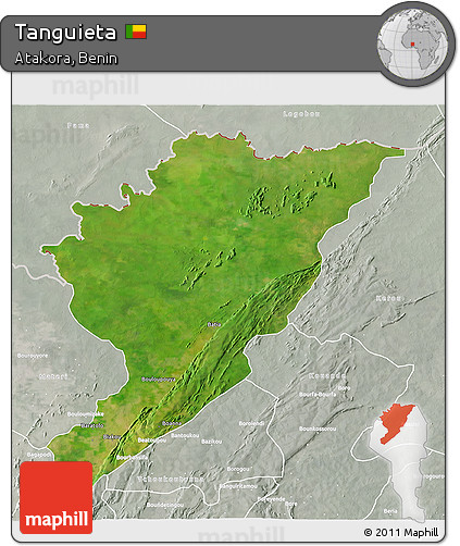 Satellite 3D Map of Tanguieta, lighten, semi-desaturated