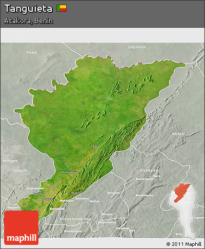 Satellite 3D Map of Tanguieta, lighten, semi-desaturated