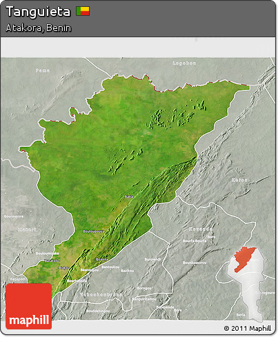 Satellite 3D Map of Tanguieta, lighten, semi-desaturated