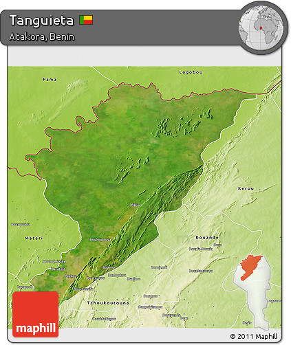 Satellite 3D Map of Tanguieta, physical outside