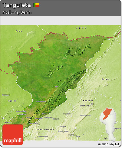 Satellite 3D Map of Tanguieta, physical outside