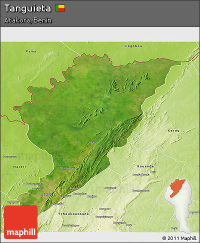 Satellite 3D Map of Tanguieta, physical outside