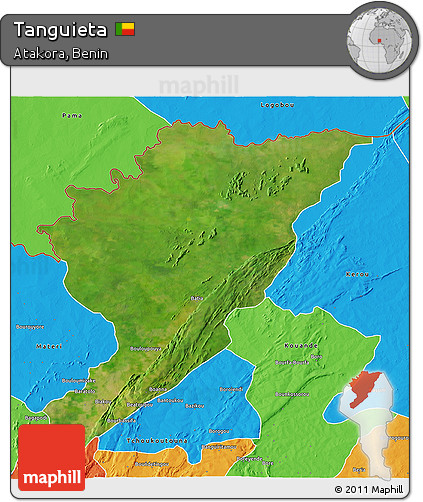 Satellite 3D Map of Tanguieta, political outside