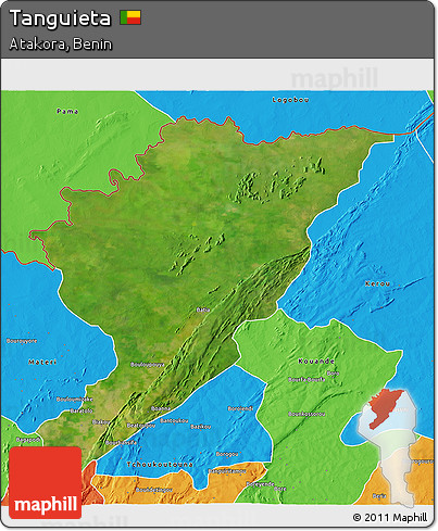 Satellite 3D Map of Tanguieta, political outside