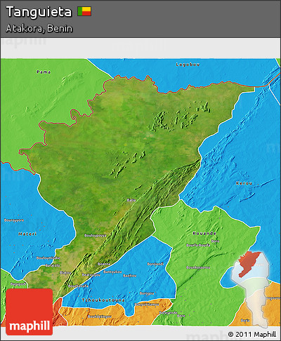 Satellite 3D Map of Tanguieta, political outside