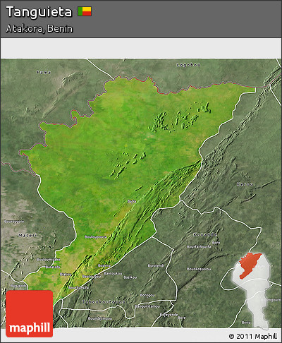 Satellite 3D Map of Tanguieta, semi-desaturated