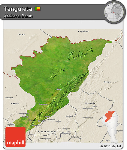 Satellite 3D Map of Tanguieta, shaded relief outside