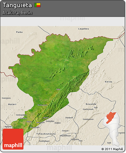 Satellite 3D Map of Tanguieta, shaded relief outside