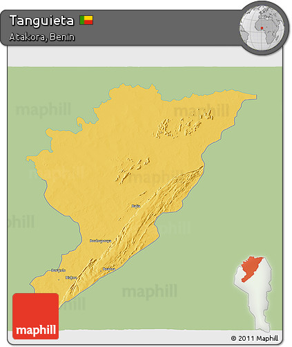 Savanna Style 3D Map of Tanguieta, single color outside