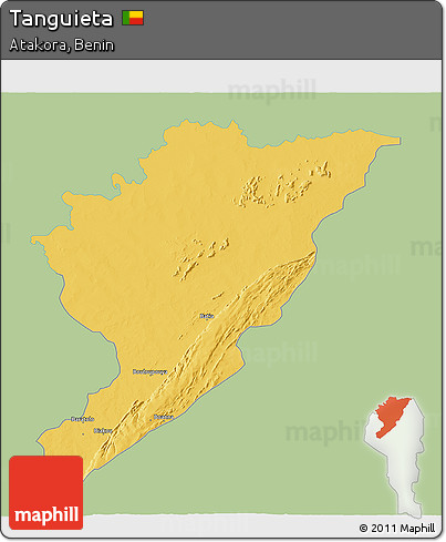 Savanna Style 3D Map of Tanguieta, single color outside