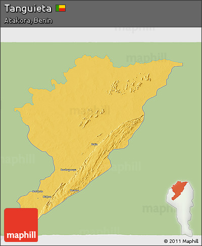 Savanna Style 3D Map of Tanguieta, single color outside