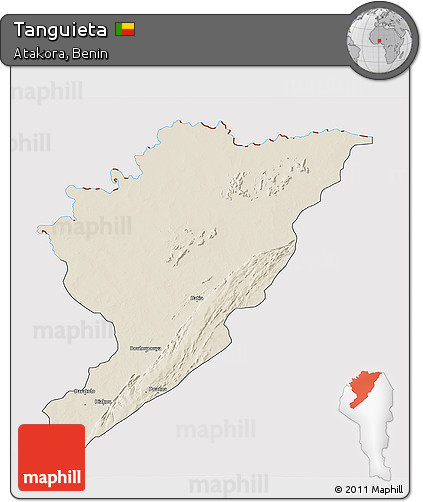 Shaded Relief 3D Map of Tanguieta, cropped outside