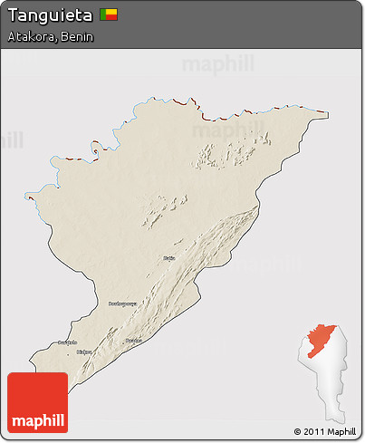 Shaded Relief 3D Map of Tanguieta, cropped outside