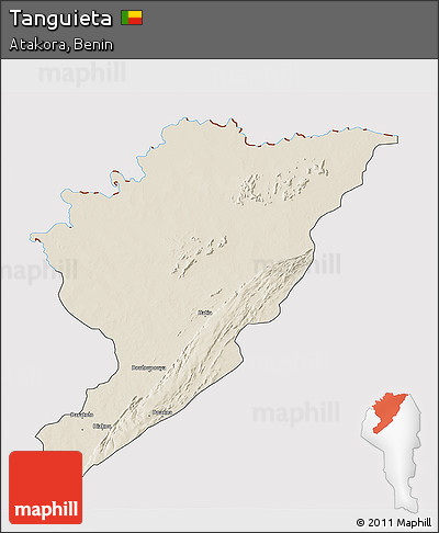 Shaded Relief 3D Map of Tanguieta, cropped outside