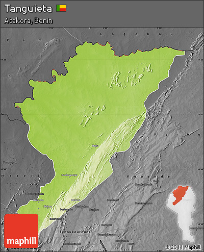 Physical Map of Tanguieta, darken, desaturated