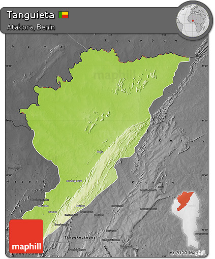 Physical Map of Tanguieta, darken, desaturated