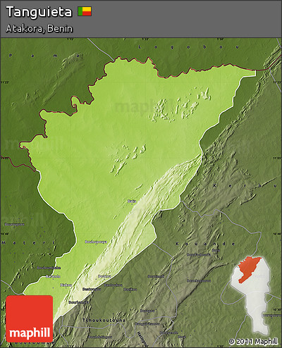 Physical Map of Tanguieta, darken